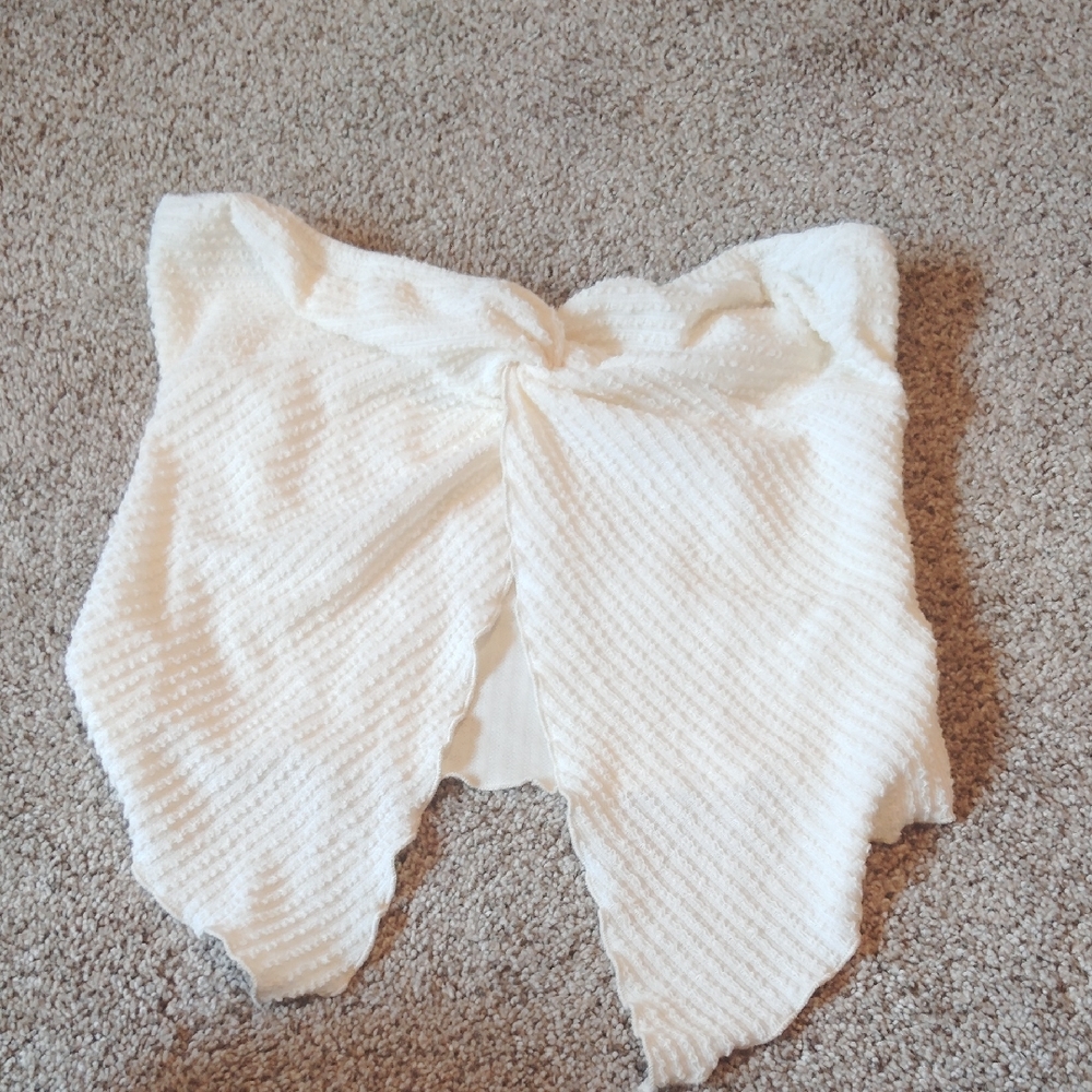 Cream Textured Twist Crop Top